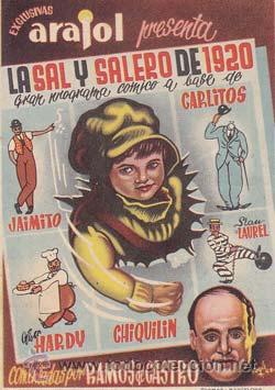 Foglietti di film di film antichi di cinema: LA SAL Y SALERO DE 1920 - Castelar - Actores: Stan Laurel y Oliver Hardy.../ Cine Americano/ P-3-Cin