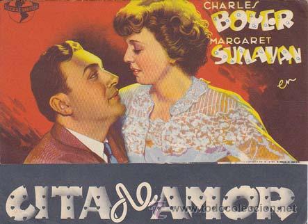 Folhetos de m&atilde;o de filmes antigos de cinema: CITA DE AMOR - Director: William A. Seiter - Actores: Charles Boyer, Margaret Sullavan.../ Cine Amer