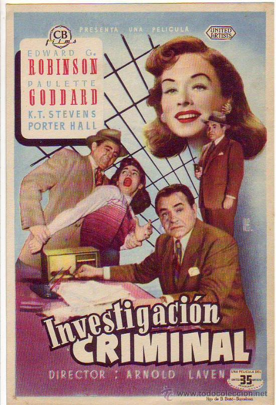 Folhetos de m&atilde;o de filmes antigos de cinema: investigacion criminal
