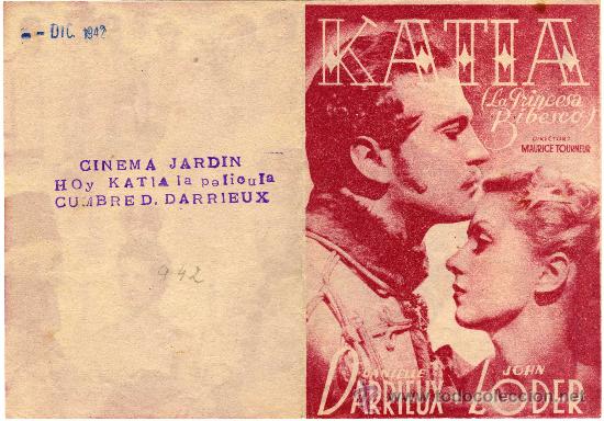 Cine: PROGRAMA CINE DOBLE - KATIA  (LA PRINCESA BIBESCO) - DANIELLE DARRIEUX - JOHN LODER - Foto 2