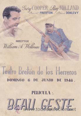 Cinema: BEAU GESTE - Director: William A. Wellman - Actores: Gary Cooper, Ray Milland, Robert Preston.../ Ci