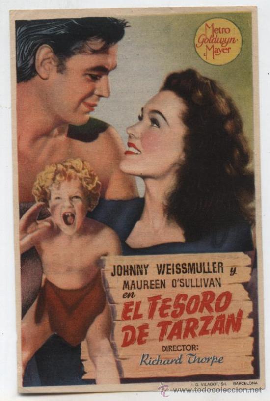 Kino: El Tesoro de Tarz&aacute;n. Sencillo de MGM.  Cine Teatro Carmen - Palam&oacute;s 1946.