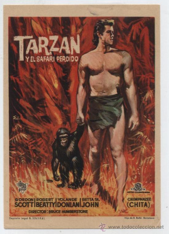 Folhetos de m&atilde;o de filmes antigos de cinema: Tarz&aacute;n y el Safari Perdido. Sencillo de Cire films.  &iexcl;IMPECABLE!