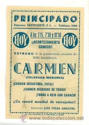 Cine: CARMEN DE NINI MARSHALL - PROGRAMA ORIGINAL CON PUBLICIDAD - Foto 2