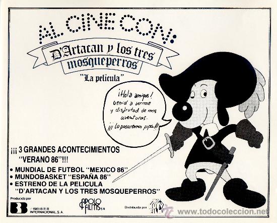 Folhetos de m&atilde;o de filmes antigos de cinema: D'ARTACAN Y LOS TRES MOSQUEPERROS  (FOLLETO DE MANO ORIGINAL)