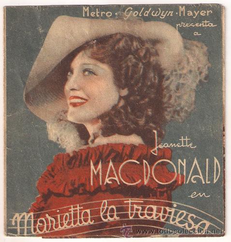 Cine: PR2 MARIETTA LA TRAVIESA PROGRAMA TRIPTICO MGM JEANETTE MACDONALD - Foto 1