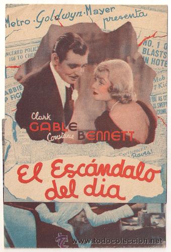 Cine: PR2 EL ESCANDALO DEL DIA PROGRAMA TRIPTICO MGM CLARK GABLE CONSTANCE BENNETT - Foto 1