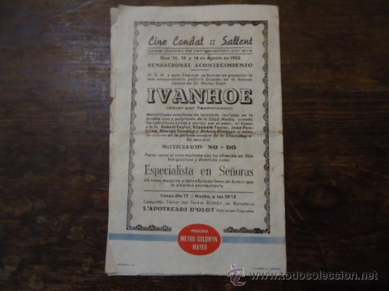 Cine: CINE PROGRAMA de MANO DIPTICO IVANHOE Cine Condal Sallent - Foto 3
