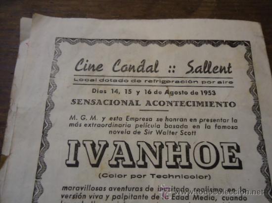 Cine: CINE PROGRAMA de MANO DIPTICO IVANHOE Cine Condal Sallent - Foto 5