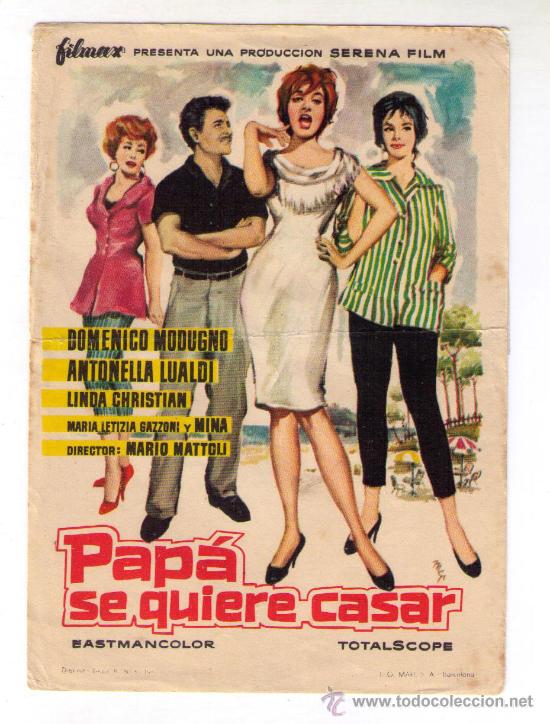 Foglietti di film di film antichi di cinema: PROGRAMA DE CINE - PAP&Aacute; SE QUIERE CASAR - DOMENICO MODUGNO - A&Ntilde;O 1.960 SIN PUBLICIDAD