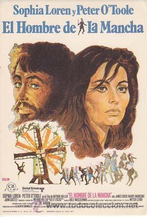 Foglietti di film di film antichi di cinema: EL HOMBRE DE LA MANCHA - Director: Arthur Hiller - Actores: Sophia Loren, Peter O&acute;Toole.../ Cine Ita