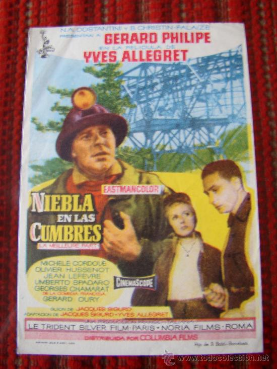  Foglietti di film di film antichi di cinema: NIEBLA EN LAS CUMBRES, GERARD PHILIPE, MICHELE CORDUE. S/P.