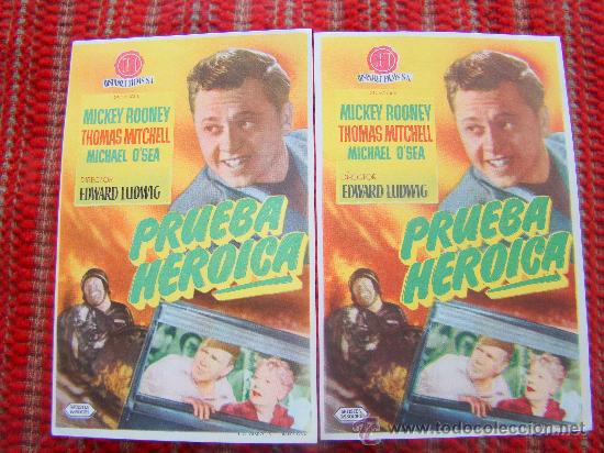 Cine: PRUEBA HEROICA,-MICKEY ROONEY, THOMAS MITCHEL, LOTE DE 2 PROGRAMAS S/P. - Foto 1