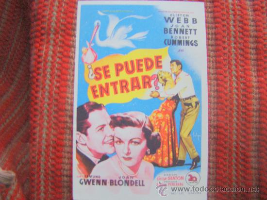 Foglietti di film di film antichi di cinema: SE PUEDE ENTRAR, CLIFTON WEBB, JOAN BENNETT, JOAN BLONDELL. S/P.