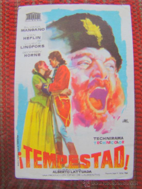 Foglietti di film di film antichi di cinema: TEMPESTAD, SILVANA MANGANO, VAN HEFLIN, VIVECA LINDFORS, C/P. CINE ALBENIZ.