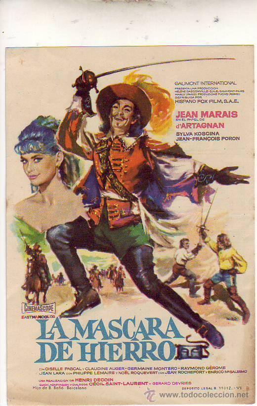 Flyers Publicitaires de Films Anciens: la mascara de hierro - jean marais
