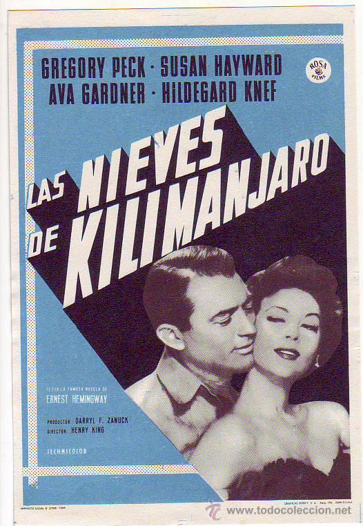 Cine: las nieves de kilimanjaro - gregory peck - susan hayward - ava gardner - hildegard knef