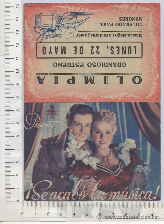 Cine: PROGRAMA DE MANO FOLLETO DE CINE SE ACABO LA MUSICA CINE OLIMPIA JIMMY DURANTE