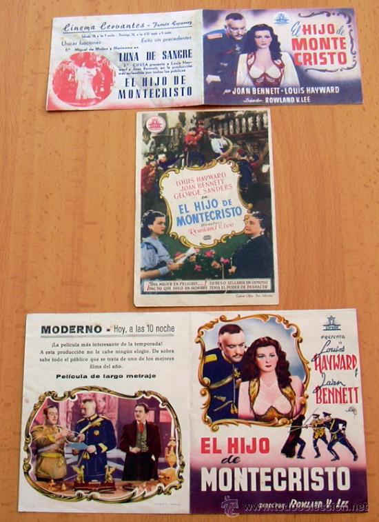  Flyers Publicitaires de films Anciens: El hijo de Montecristo - 3 programas diferentes - Con Publicidad
