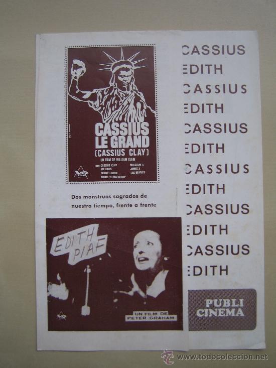Cine: cassius clay edith piaf - folleto de mano doble local del estreno