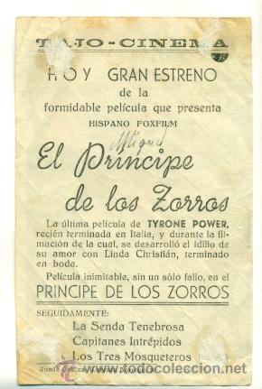 Cine: PRICIPE DE LOS ZORROS   - PROGRAMA ORIGINAL   CON   PUBLICIDAD - - Foto 2