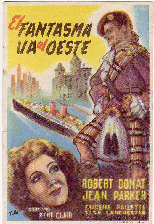 Foglietti di film di film antichi di cinema: el fantasma va al oeste - robert donat - jean parker