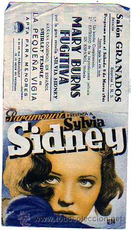 Foglietti di film di film antichi di cinema: Programa de cine con Publicidad.  Benal&uacute;a. Granada.  Mary Burns Fugitiva. Silvia Sidney.