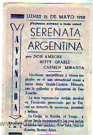 Cine: Programa de cine .Serenata Argentina. Alicante. 1950. - Foto 2