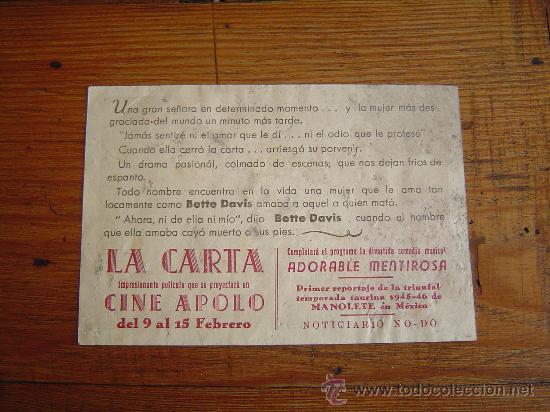 Cine: Folleto cine La Carta. - Foto 2