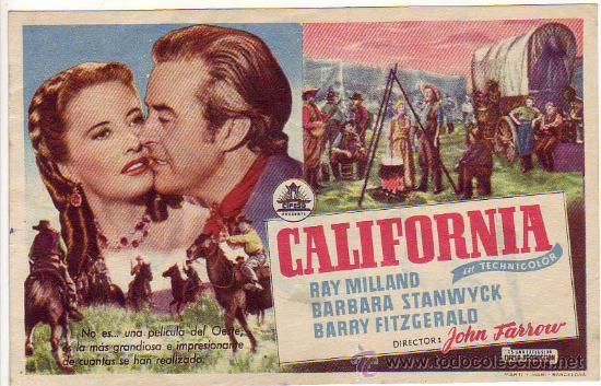 Folhetos de m&atilde;o de filmes antigos de cinema: california - ray milland - barbara stanwyck - barry fitzgerald