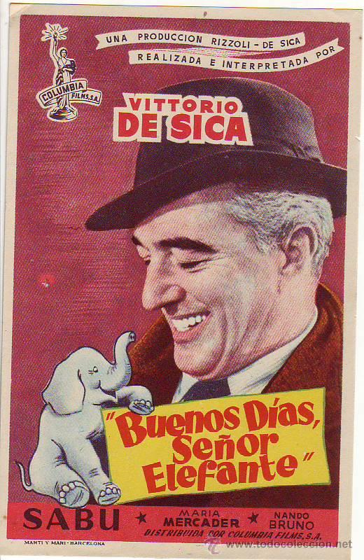 Folhetos de m&atilde;o de filmes antigos de cinema: buenos dias se&ntilde;or elefante - vittorio de sica