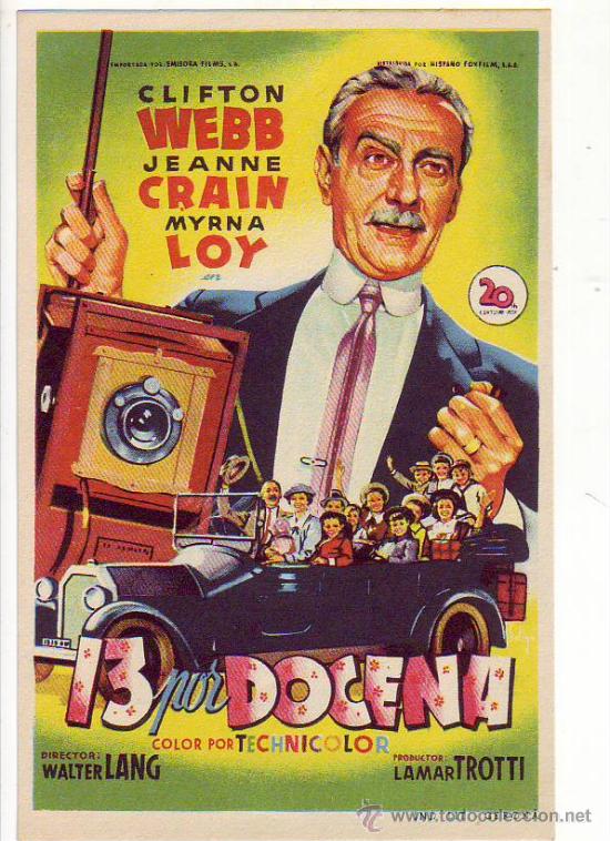 Folhetos de m&atilde;o de filmes antigos de cinema: 13 por docena - clifton webb - jeanne crain - myrna loy