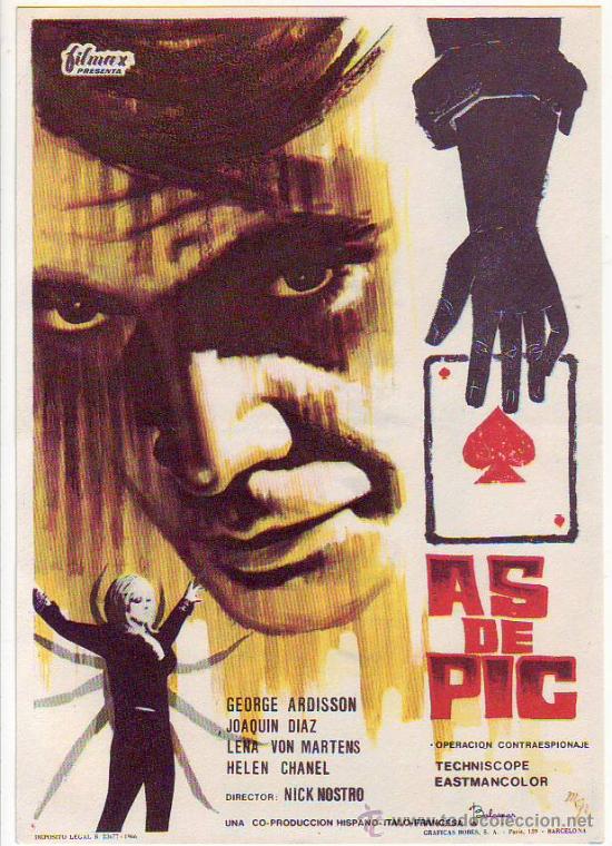 Folhetos de m&atilde;o de filmes antigos de cinema: as de pic - george ardisson - joaquin diaz - lena von martens - helen chanel
