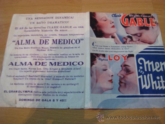 Foglietti di film di film antichi di cinema: HOMBRES EN BLANCO.PROGRAMA ORIGINAL AMERICANO.CLARK GABLE Y MYRNA LOY