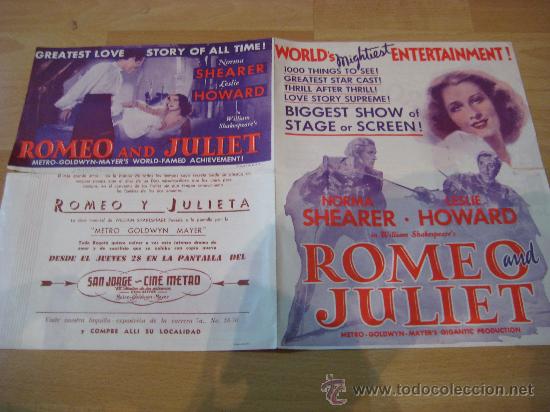Cine: ROMEO Y JULIETA.NORMA SHEARER Y LESLIE HOWARD.PROGRAMA ORIGINAL AMERICANO