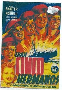 Folhetos de m&atilde;o de filmes antigos de cinema: 8198 - ERAN CINCO HERMANOS- ANNE BAXTER, THOMAS MITCHELL, SELENA ROYLE - SENCILLO