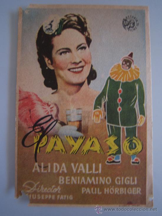 Cine: el payaso astoria films alida valli - folleto de mano original estreno