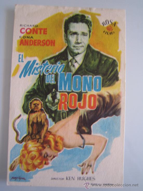 Cine: el misterio del mono rojo rosa films- folleto de mano original estreno