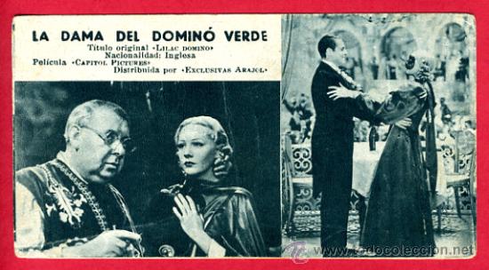 Cine: LA DAMA DEL DOMINO VERDE ,  TARJETA , ORIGINAL, ARAJOL 117
