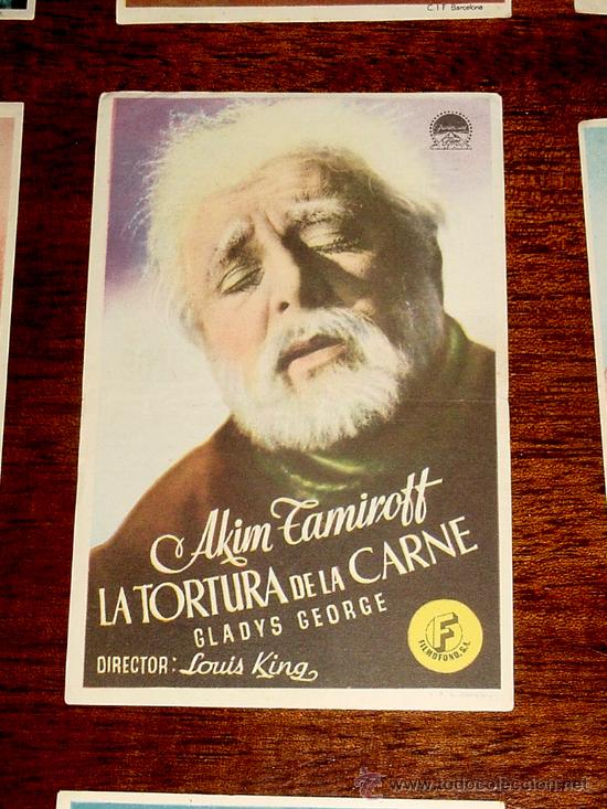 Flyers Publicitaires de Films Anciens: ANTIGUO PROGRAMA DE CINE LA TORTURA DE LA CARNE - CON PUBLICIDAD DE PALACIO CENTRAL.