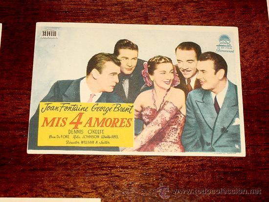 Flyers Publicitaires de Films Anciens: ANTIGUO PROGRAMA DE CINE MIS 4 AMORES - CON PUBLICIDAD DE CINEMA PROYECCIONES.