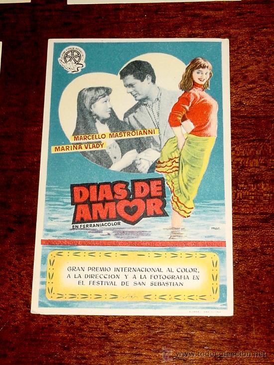 Flyers Publicitaires de Films Anciens: ANTIGUO PROGRAMA DE CINE DIAS DE AMOR - CON PUBLICIDAD DE CINE MAR SAN FERNANDO.