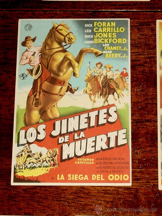 Folhetos de m&atilde;o de filmes antigos de cinema: ANTIGUO PROGRAMA DE CINE LOS JINETES DE LA MUERTE - SIN PUBLICIDAD.