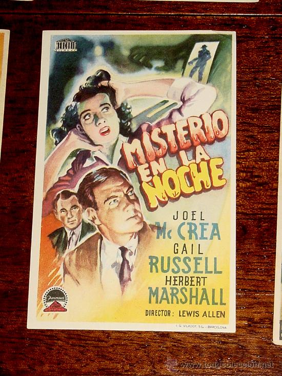 Folhetos de m&atilde;o de filmes antigos de cinema: ANTIGUO PROGRAMA DE CINE MISTERIO EN LA NOCHE - SIN PUBLICIDAD.