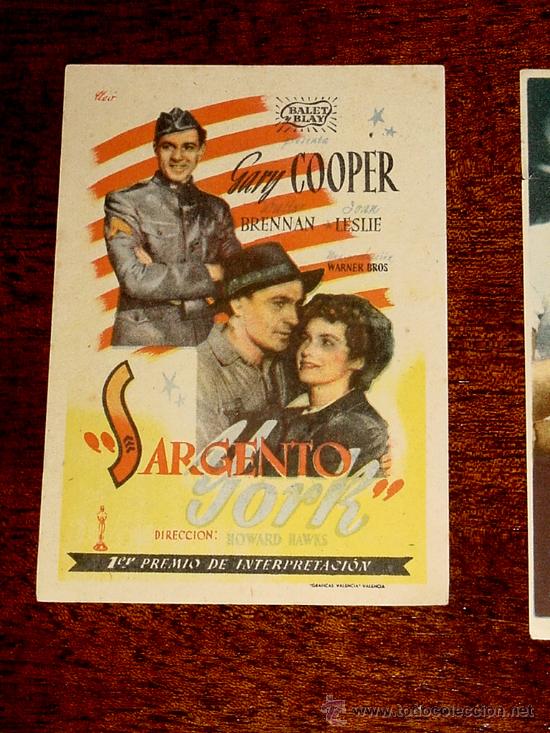 Cine: ANTIGUO PROGRAMA DE CINE SARGENTO YORK - SIN PUBLICIDAD. - Foto 1