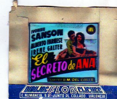 Folhetos de m&atilde;o de filmes antigos de cinema: CELULOIDE. CINE. DIBUJOS FLOR CLICHES. VALENCIA. El secreto de  Ana. Sanson, Farnese.