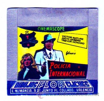 Folhetos de m&atilde;o de filmes antigos de cinema: CELULOIDE. CINE. DIBUJOS FLOR CLICHES. VALENCIA. Policia internacional cinemascope