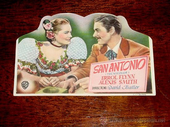 Folhetos de m&atilde;o de filmes antigos de cinema: ANTIGUO PROGRAMA DE CINE TROQUELADO DE SAN ANTONIO - CON PUBLICIDAD DE CINE MORA.