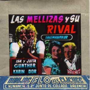 Folhetos de m&atilde;o de filmes antigos de cinema: CELULOIDE. CINE. DIBUJOS FLOR CLICHES. VALENCIA. La mellizas y su rival.  Gunther.