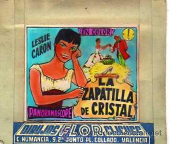 Folhetos de m&atilde;o de filmes antigos de cinema: CELULOIDE. CINE. DIBUJOS FLOR CLICHES. VALENCIA. la zapatilla de crista. Caron.
